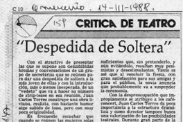 "Despedida de soltera"  [artículo] Agustín Letelier.