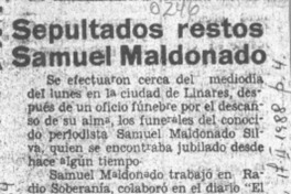 Sepultados restos Samuel Maldonado  [artículo].