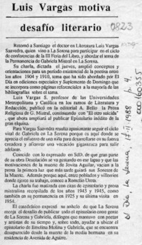 Luis Vargas motiva desafío literario  [artículo].