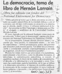 La Democracia, tema de libro de Hernán Larraín  [artículo]