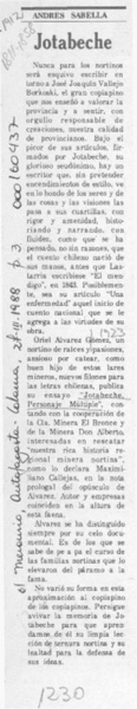 Jotabeche  [artículo] Andrés Sabella.