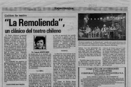 "La remolienda" un clásico del teatro chileno  [artículo] Yolanda Montecinos.