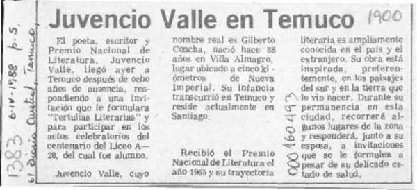 Juvencio Valle en Temuco  [artículo].