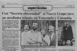 Con "Secreta obscenidad" el Nuevo Grupo tuvo un arrollador triunfo en Venezuela y Colombia  [artículo]