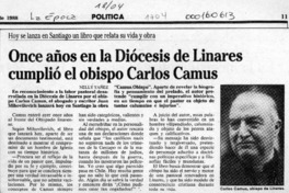 Once años en la Diócesis de Linares cumplió el obispo Carlos Camus  [artículo] Nelly Yáñez.