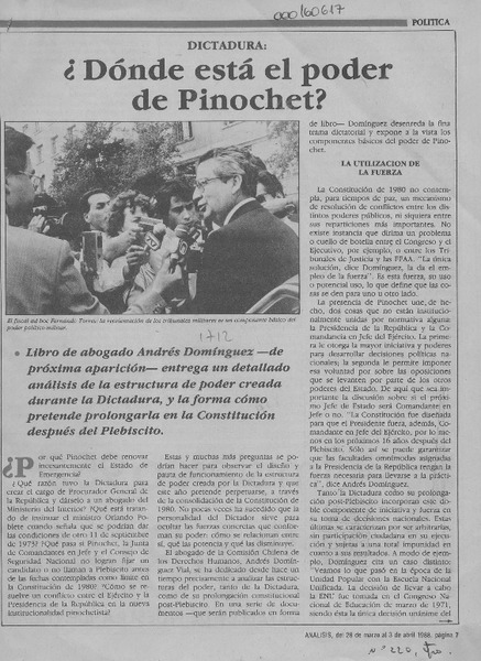 Dónde está el poder de Pinochet?  [artículo] F. P. S.