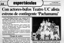 Con actores-bufos Teatro UC alista estreno de contingente "Pachamama"  [artículo].