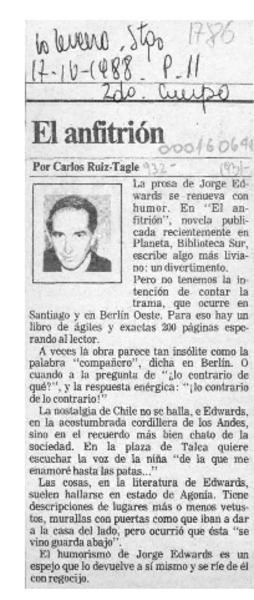 El anfitrión  [artículo] Carlos Ruiz-Tagle.
