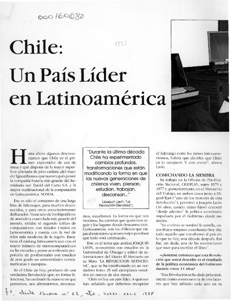 Chile, un país líder en Latinoamérica  [artículo] Paula San Román.