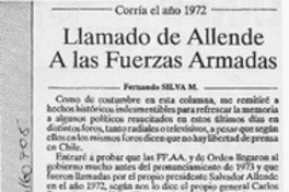 Llamado de Allende a las Fuerzas Armadas  [artículo] Fernando Silva M.