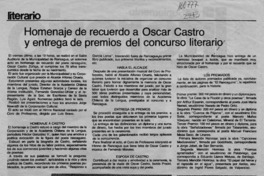 Homenaje de recuerdo a Oscar Castro y entrega de premios del concurso literario  [artículo].