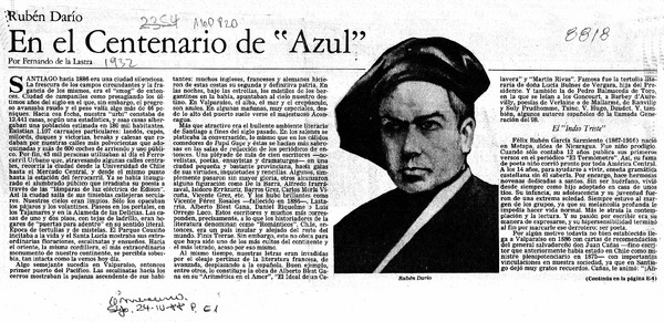En el centenario de "Azul"  [artículo] Fernando de la Lastra.
