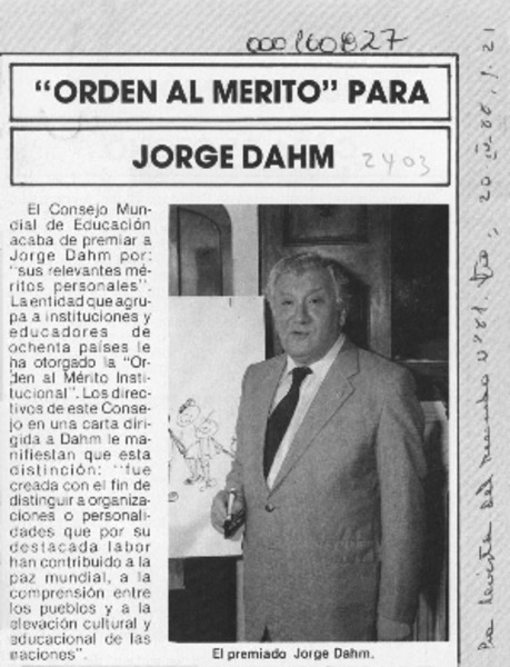 "Orden al mérito" para Jorge Dahm  [artículo].