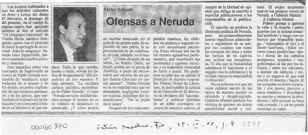 Ofensas a Neruda  [artículo] Víctor Salgado.