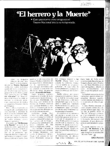 "El herrero y la muerte"  [artículo] Sergio Palacios.