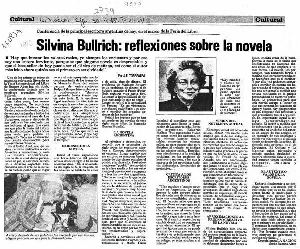 Silvina Bullrich, reflexiones sobre la novela  [artículo] A. E. Torrealba.