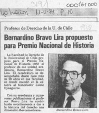 Bernardino Bravo Lira propuesto para Premio Nacional de Historia  [artículo].
