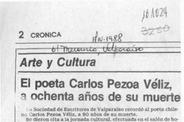 El Poeta Carlos Pezoa Véliz, a ochenta años de su muerte  [artículo].
