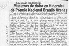 Muestras de dolor en funerales del Premio Nacional Braulio Arenas  [artículo].