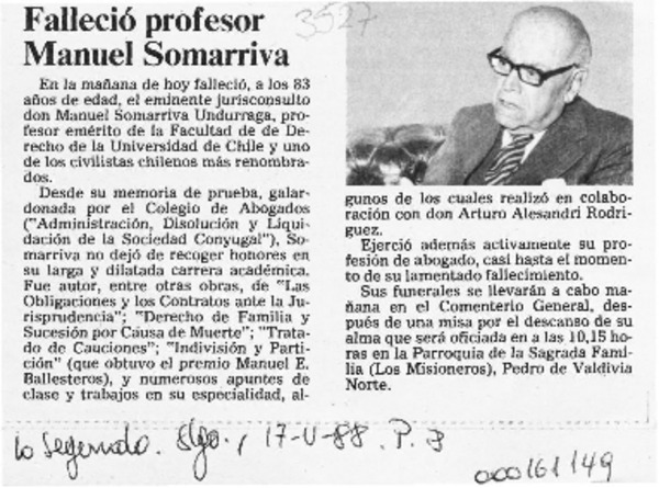 Falleció profesor Manuel Somarriva  [artículo].