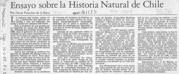 Ensayo sobre la Historia Natural de Chile  [artículo] Oscar Pinochet de la Barra.