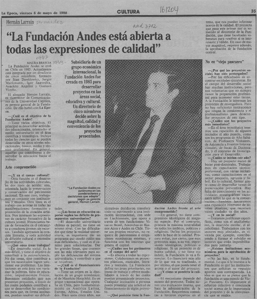 "La Fundación Andes está abierta a todas las expresiones de calidad"  [artículo] Maura Brescia.