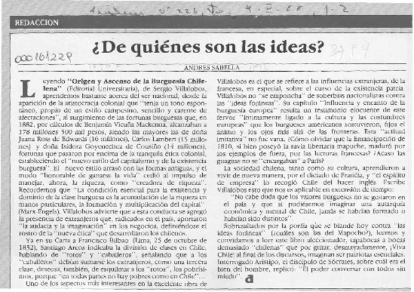 De quiénes son las ideas?  [artículo] Andrés Sabella.
