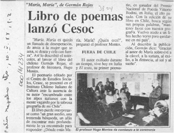 Libro de poemas lanzó Cesoc  [artículo].