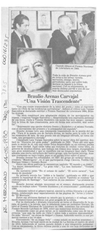 Braulio Arenas Carvajal "Una visión trascendente"  [artículo].