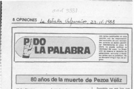 80 años de la muerte de Pezoa Véliz  [artículo] Juan Meza Sepúlveda.