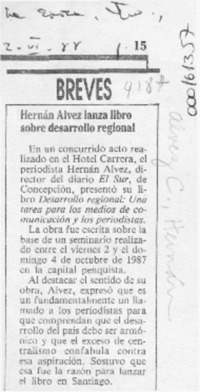 Hernán Alvez lanza libro sobre desarrollo regional  [artículo].