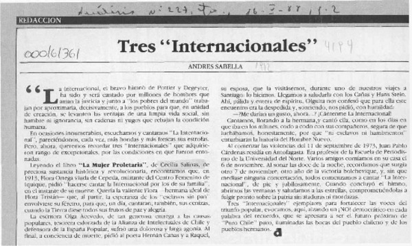 Tres "Internacionales"  [artículo] Andrés Sabella.