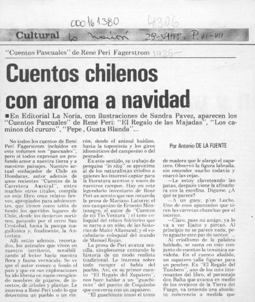 Cuentos chilenos con aroma a navidad  [artículo] Antonio de la Fuente.