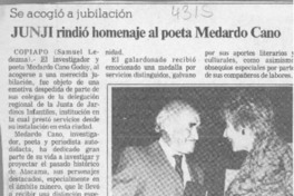 JUNJI rindió homenaje al poeta Medardo Cano  [artículo] Samuel Ledezma.
