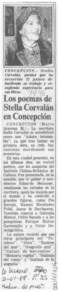Los poemas de Stella Corvalán en Concepción  [artículo] Mario Aravena M.