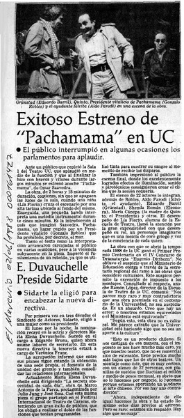 Exitoso estreno de "Pachamama" en UC  [artículo].