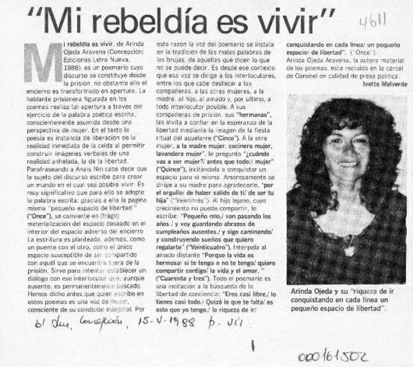 "Mi rebeldía es vivir"  [artículo] Ivette Malverde.