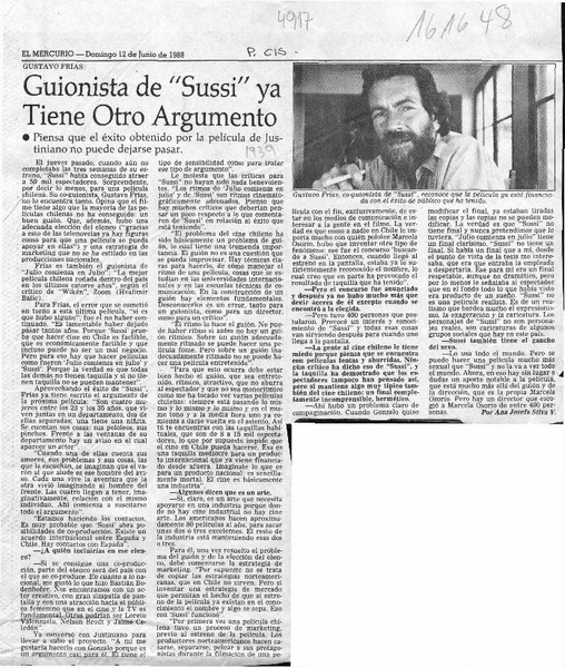 Guionista de "Sussi" ya tiene otro argumento  [artículo] Ana Jose Silva V.
