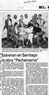 Estrenan en Santiago la obra "Pachamama"  [artículo].