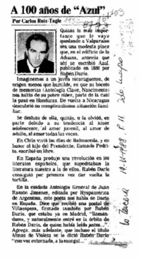 A 100 años de "Azul"  [artículo] Carlos Ruiz-Tagle.