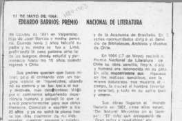 Eduardo Barrios, Premio Nacional de Literatura  [artículo].