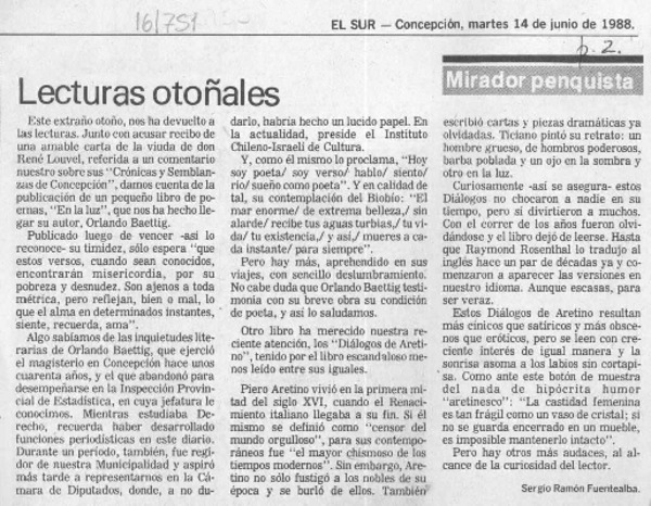 Lecturas otoñales  [artículo] Sergio Ramón Fuentealba.