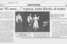 Con "El amor, -- " regresa Anita Klesky al teatro  [artículo].