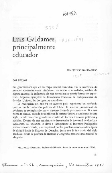 Luis Galdames, principalmente educador  [artículo] Francisco Galdames.