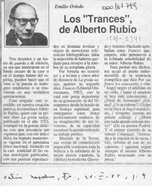 Los "Trances", de Alberto Rubio  [artículo] Emilio Oviedo.