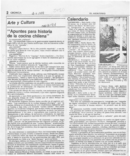 "Apuntes para historia de la cocina chilena"  [artículo] Bernardo Soria.