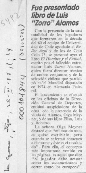 Fue presentado libro de Luis "Zorro" Alamos  [artículo].