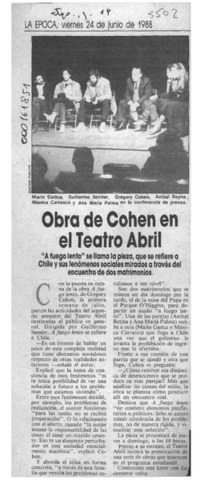 Obra de Cohen en el Teatro Abril  [artículo].