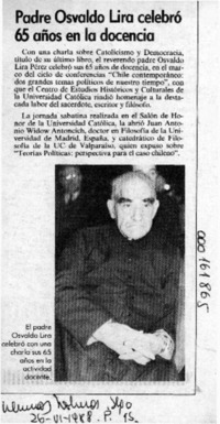 Padre Osvaldo Lira celebró 65 años en la docencia  [artículo].