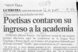Poetisas contaron su ingreso a la Academia  [artículo] Héctor Suazo.